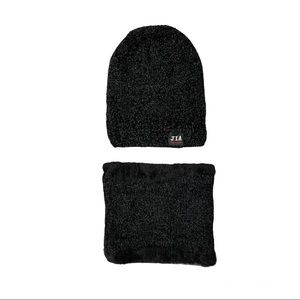 New Winter Beanie Hat & Neck Warmer Set Fleece Lined Unisex Dark Gray One Size
